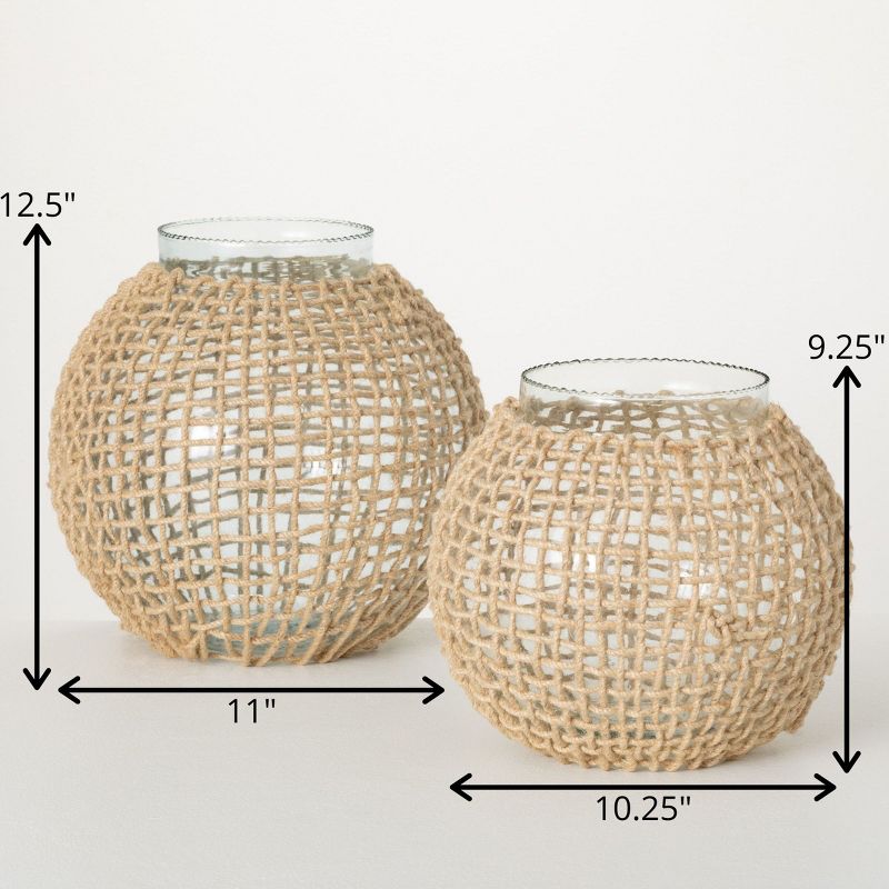 9.25"H Sullivans Woven Rattan And Glass Vases Set of 2, Natural, 4 of 5
