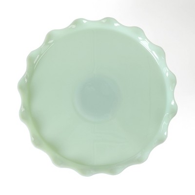 Handmade Jadeite Green Glass Pedestal Cake Stand with Scallop Trim
