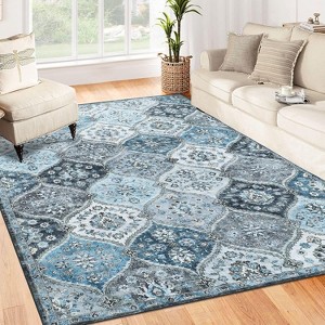 Machine Washable Area Rugs, Non-Slip Low Pile Accent Rug, Stain Resistant Faux Wool Oriental Carpet for Living Room, Bedroom - 1 of 4