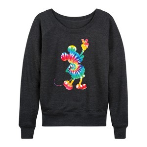Women's - Disney - Mickey Silhouette Peace Tie Dye Lightweight French Terry Wide Neck Long Sleeve Shirt - 1 of 4