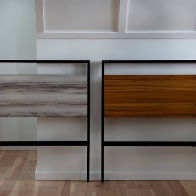 Twin Brown Wood and Metal Platform Bed with Headboard
