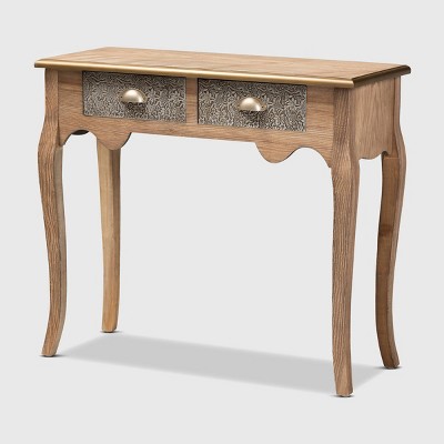 2 Drawer Clarice Natural Finished Wood and Metal Console Table Brown/Gold - Baxton Studio