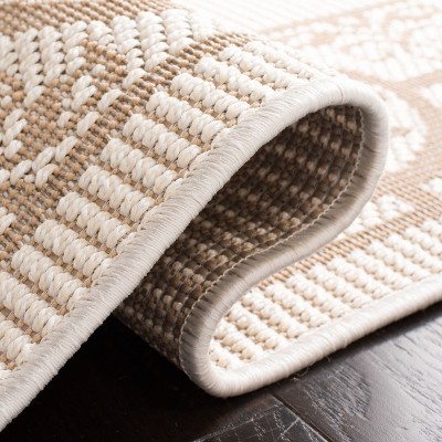 Ivory and Beige Geometric Synthetic Indoor/Outdoor Area Rug