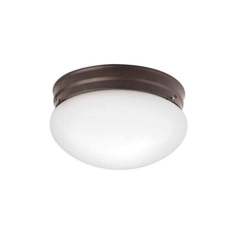Ceiling Space 9" 2 Light Flush Mount with White Globe in Brushed Nickel, 1 of 2