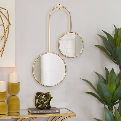 Modern Metal Wall Mirror Gold - CosmoLiving by Cosmopolitan: Round, Wood Frame, Includes Mounting Hardware