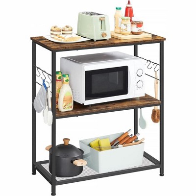 Rustic Brown and Black Kitchen Island with Metal Frame and Shelves