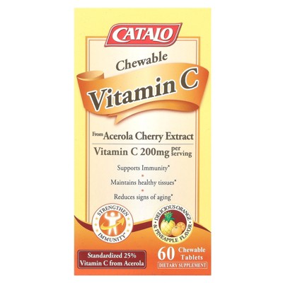 CATALO Chewable Vitamin C, Orange & Pineapple, 200 mg, 60 Chewable Tablets (100 mg per Tablet)