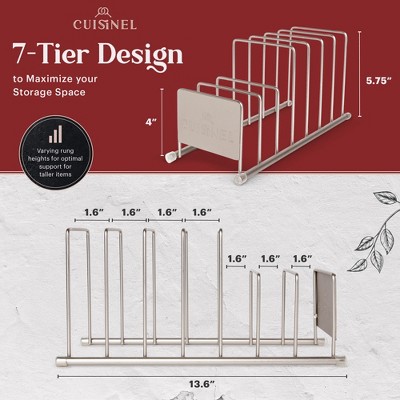 Satin Nickel 7-Tier Kitchen Lid and Dish Organizer Rack
