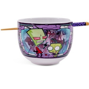 Silver Buffalo Invader Zim and GIR 20-Ounce Ceramic Ramen Bowl and Chopstick Set - 1 of 4