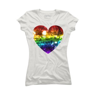 Adult Design By Humans Disco Ball Rainbow Heart By melvillesT-Shirt - 1 of 2