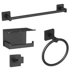 Itopfox Bathroom Hardware Set - 4-Piece Wall Mounted Stainless Steel Towel Rack, Round Ring, Hooks, and Toilet Paper Holder with Shelf - 1 of 4