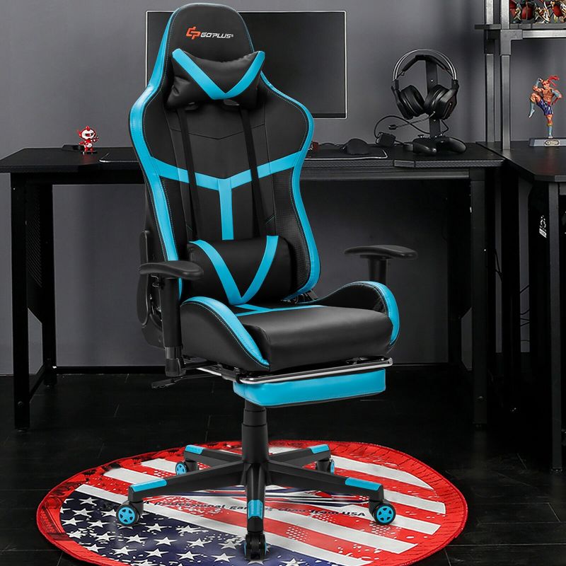 Costway Massage Gaming Chair Reclining Racing Chair High Back w/Lumbar Support Footrest, 3 of 10
