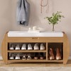 PAGED Modern Shoe Storage Bench with Lift-Top Hidden Compartment, Open Shelving Ottoman with Storage, Retro Shoe Bench with Cushion and Curved Side - 2 of 4