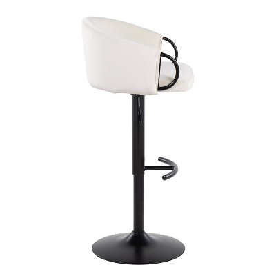 Set of 2 Adjustable Black Metal and Cream Velvet Swivel Barstools
