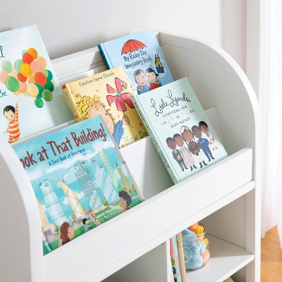 Creamy White Kids' Book and Toy Storage with Fabric Bins