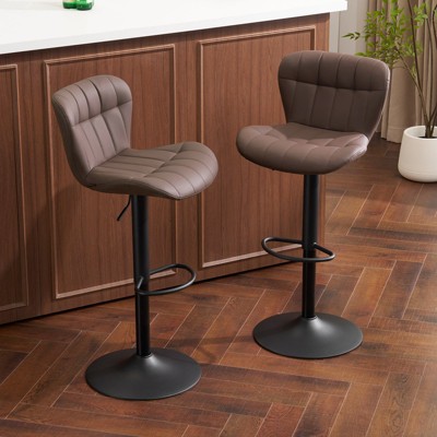 Furniliving Modern Swivel Barstools with Back, Set of 2, Faux Leather Upholstered Height-adjustable for Kitchen Island