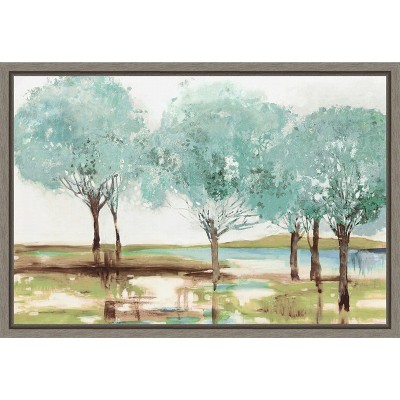 Amanti Art Summer Transition (Teal Trees) by Allison Pearce Canvas Wall Art Print Framed 23 x 16-in.