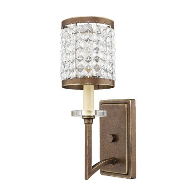 Elegant Palacial Bronze 1-Light Sconce with Crystal Shade