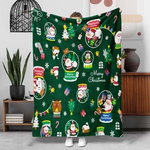 Lomsoe Green Christmas Pattern Print Flannel Blanket - All Seasons Soft and Warm Throw Blanket for Bed, Napping, Camping, Travel, Office - 1 of 4