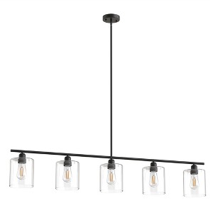 DORESshop 5-Light Black Island Pendant Light with Clear Glass Shades, E26 Sockets, Adjustable 3-Section 11.8-inch Rods, Non-Integrated Bulbs - 1 of 4