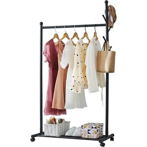 Clothes Rack, Garment Rack – Metal Clothing Rail with 5 Side Hooks ...