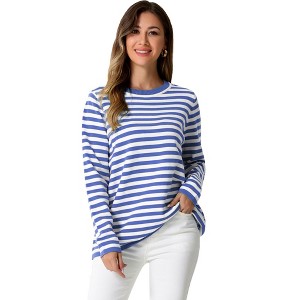 INSPIRE CHIC Women's Sweaters Long Sleeve Casual Striped Crewneck Pullover Top - 1 of 4