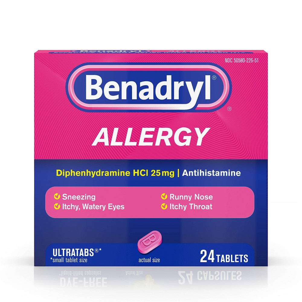 Condition photo showing Good Condition for Benadryl Ultratabs Antihistamine Allergy Medicine  Diphenhydramine HCl Tablets  24 ct