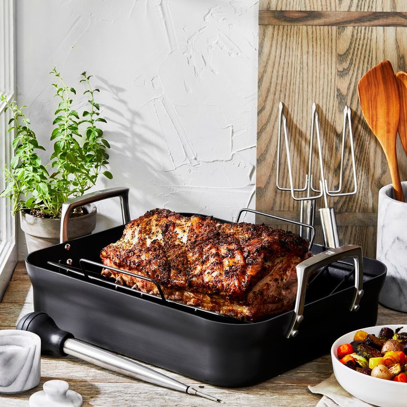 ZWILLING Motion Hard Anodized 16 x 14-inch Aluminum Nonstick Roaster Pan w/ Rack & Tools, 3 of 4