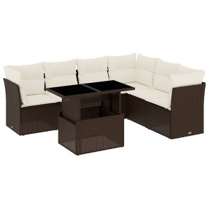 vidaXL 7 Piece Patio Sofa Set with Cushions - Brown and Cream without storage - 1 of 4