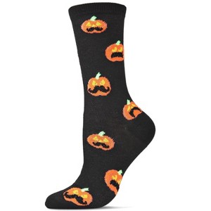 Memoi Women's Pumpkin Stache Halloween Crew Socks Black 9-11 - 1 of 3