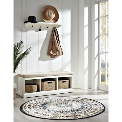 Navy Blue 10' Round Synthetic Easy Care Stain-Resistant Rug
