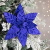Northlight 10" Royal Blue Glittered Poinsettia Christmas Floral Pick Clip-On Ornament - 2 of 4