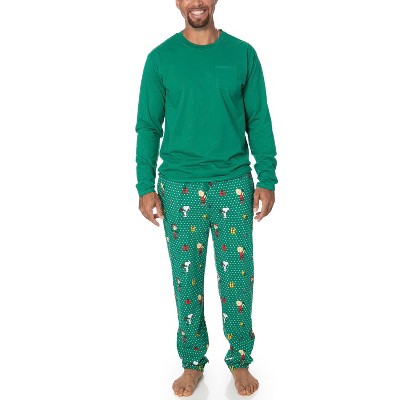 Mens' Cotton Snoopy Family Matching Pajamas 2-Piece Sets for Christmas with Woodstock Charlie Brown Linus, Valentine’s Day Gift for Him- PEANUTS