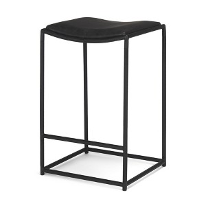 HomeRoots Black Genuine Leather and Iron Backless Counter Height Bar Chair - 1 of 4