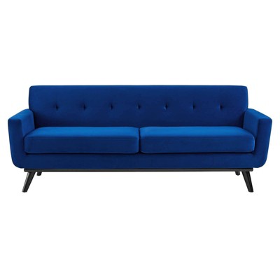 Navy Luxe Velvet 91" Tufted Sofa with Removable Cushions