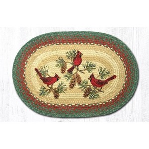 Earth Rugs Cardinals Oval Braided Jute Tread – 20"x30" Hand-Stenciled Rustic Floor Accent - 1 of 3
