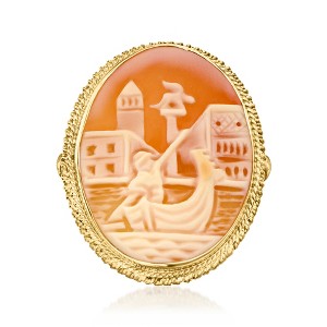 Ross-Simons Italian Orange Shell Venetian Gondola Cameo Ring in 18kt Gold Over Sterling - 1 of 4