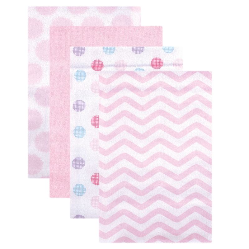 Luvable Friends Baby Girl Cotton Flannel Receiving Blankets, Pink Dots Chevron 4-Pack, One Size, 1 of 3