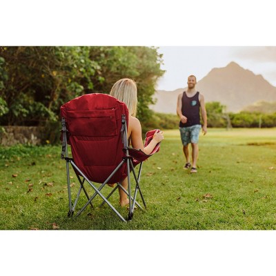 Extra-Wide Red Reclining Camp Chair with Steel Frame and Polyester Seat