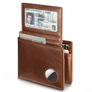 Mens Wallet With AirTag Holder, Bifold Leather RFID Blocking 2 ID Windows 12 Card Holders - 1 of 4
