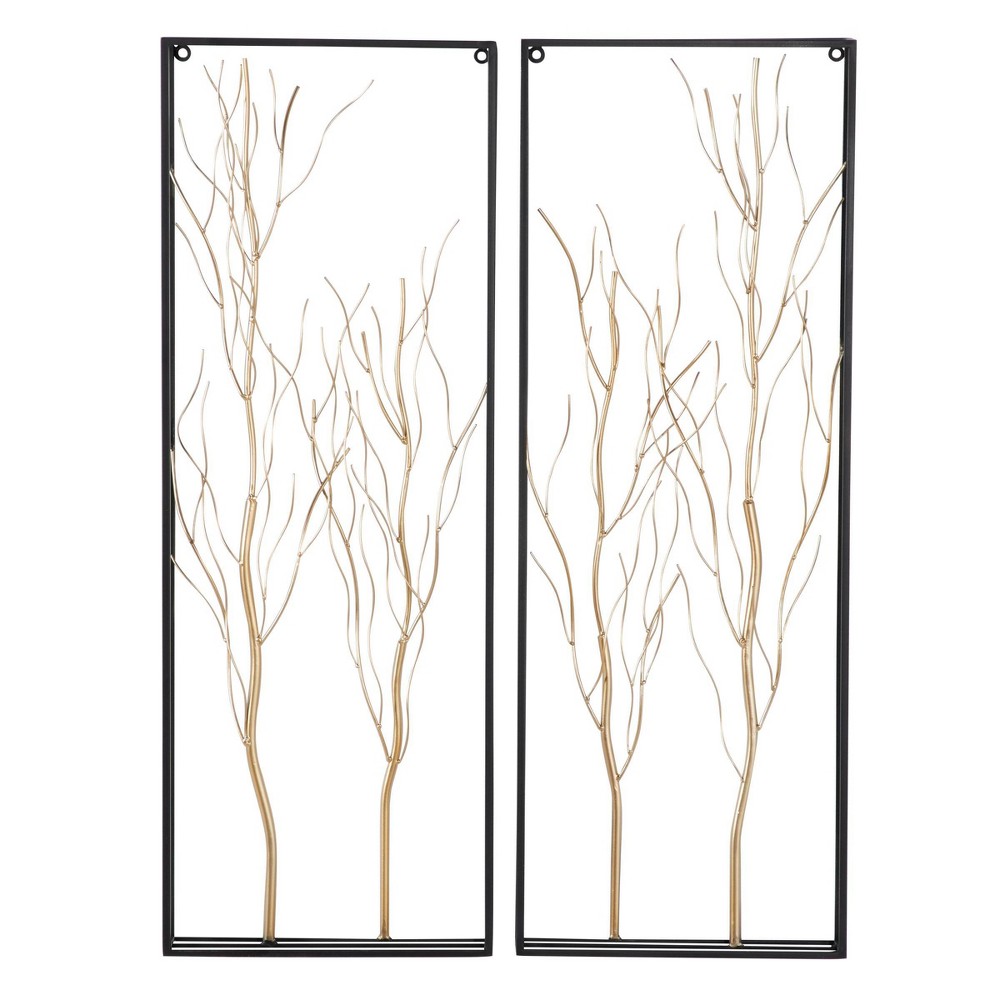 Photos - Garden & Outdoor Decoration Metal Tree Branch Wall Decor with Black Frame Set of 2 Gold - Olivia & May