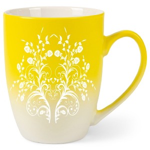 Elanze Designs Damask Floral Mirror Two Toned Ombre Matte Yellow and White 12 ounce Ceramic Stoneware Coffee Cup Mug - 1 of 4
