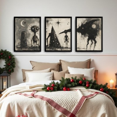 Uncomplicated Triple Black MDF Framed Art, 30x40cm, Home Wall Art Hanging Decor