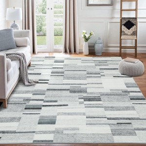 Modern Washable Geometric Area Rug, Ultra-Thin Low-Pile Non-Slip Accent Carpet, Soft and Stain Resistant for Living Room, Bedroom, Dining - 1 of 4