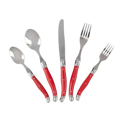 French Home Laguoile 20pc Stainless Steel Silverware Set Dark Red