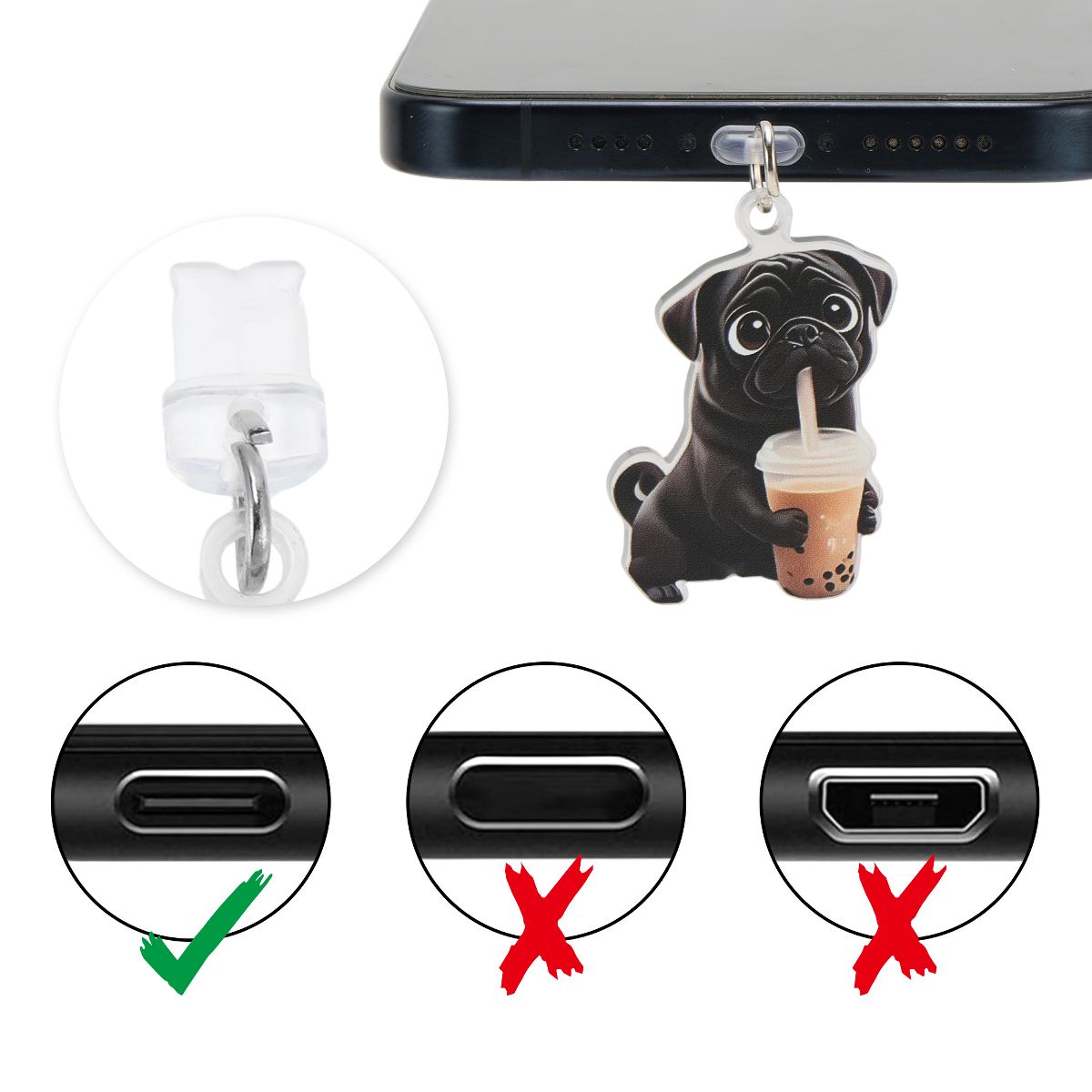 Unique Bargains Dog Pendants Dust Plug Charm for Type-C Black Gray Brown 2 Pcs - thumbnail 2