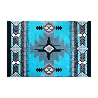 Emma And Oliver Fe 5x5 Round Turquoise Olefin Accent Rug With Complementary  Southwestern Pattern In Beige, Black And Brown And Jute Backing : Target