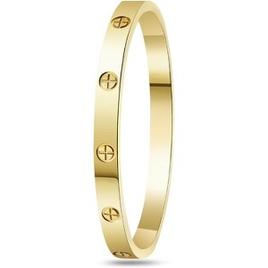 2-Piece 18K Gold Plated Love Bangle Bracelet Set for Women, Stainless Steel Cubic Zirconia Hidden Clasp Design - 1 of 4
