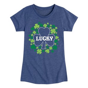 Girls' - Instant Message - St. Patrick's Day Lucky Shamrocks Filled Fitted Short Sleeve Graphic T-Shirt - 1 of 4