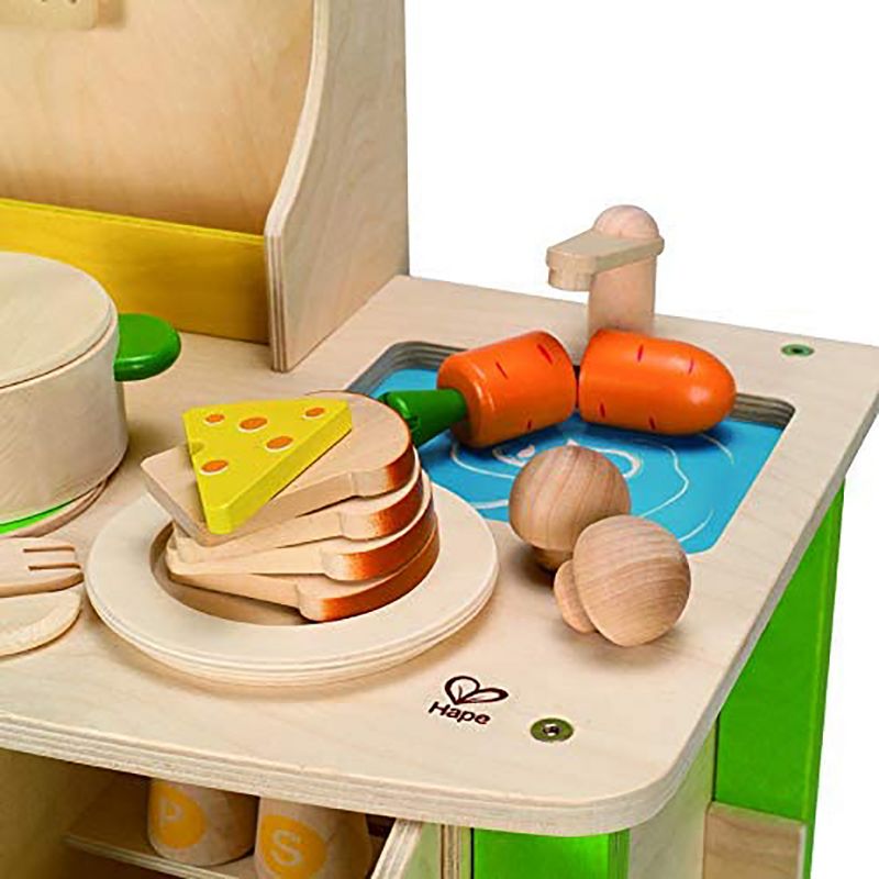 Hape My Creative Cookery Club Kid's Wooden Kitchen Chef Role Play Playset with Cooking Accessories, Utensils, and Food Kit, for Ages 3 Years and Up, 2 of 9